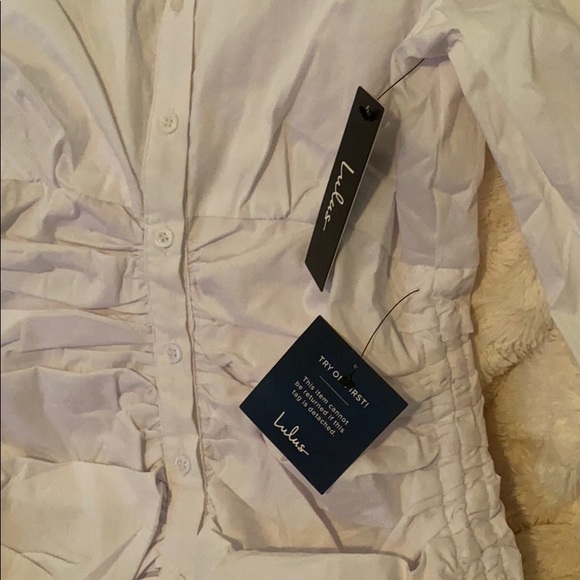 White Button-Up Ruched Dress - Picture 2 of 5